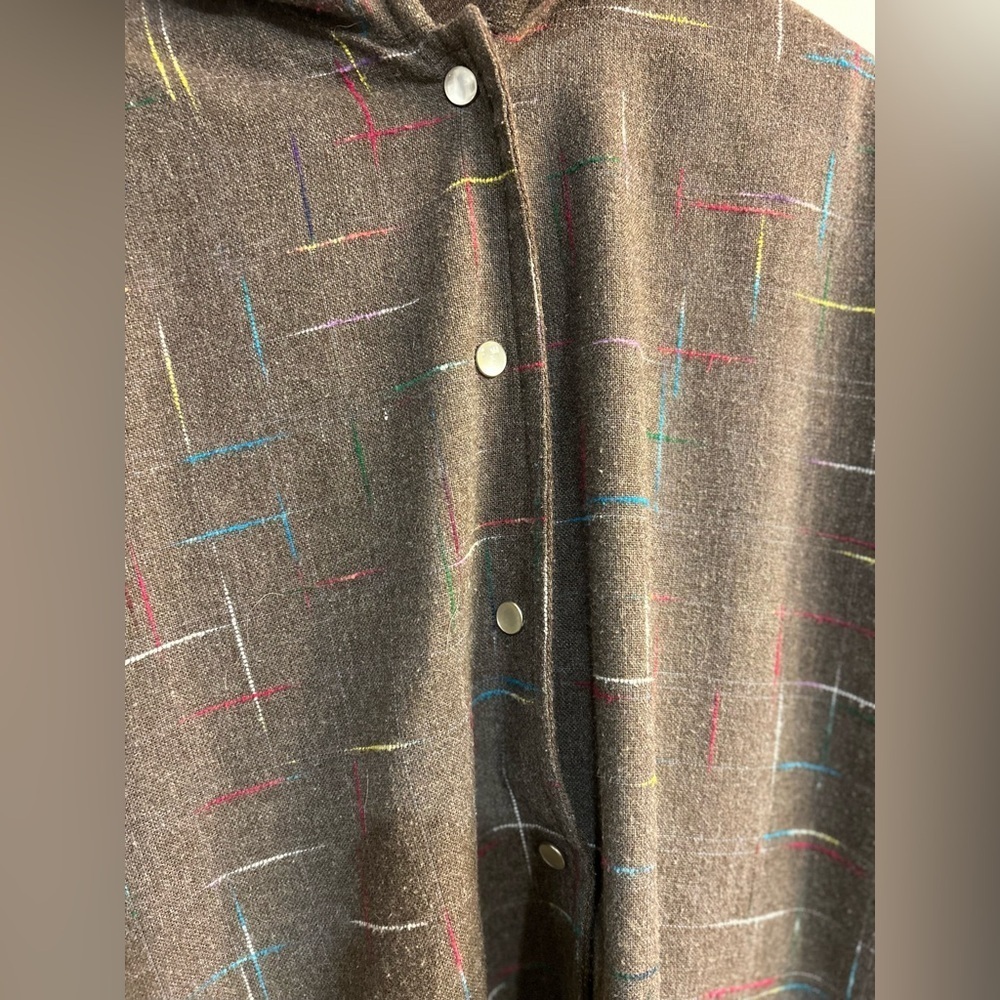 Vintage Brown Hooded Poncho with Multicolor Accents one size fits all - Picture 4 of 8